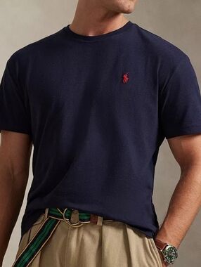 Polo by Ralph Lauren Men's Navy Crew Neck T-Shirt with Red Pony LARGE